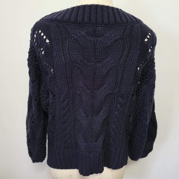 Ebby & I navy chunky balloon sleeve cable knit sweater size medium - Picture 5 of 7